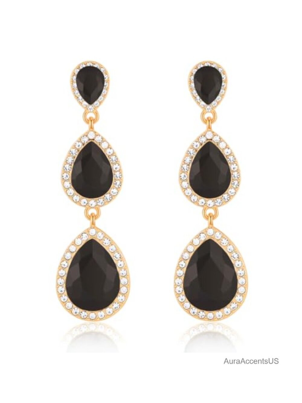 Vintage Teardrop Dangle Earrings Gold Plated Rhinestone